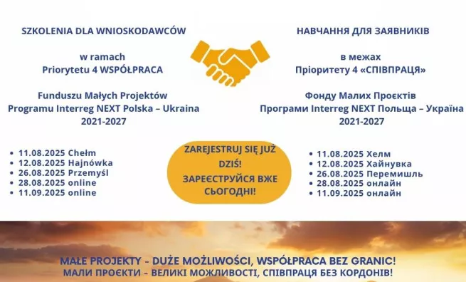 Szkolenia dla wnioskodawców w ramach priorytetu 4. WSPÓŁPRACA Funduszu Małych Projektów Programu Interreg NEXT Polska – Ukraina 2021-2027